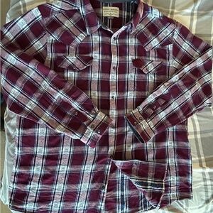 Cody James Men’s 2XL Burgundy Plaid Western Pearl Snap Shirt 100% Cotton